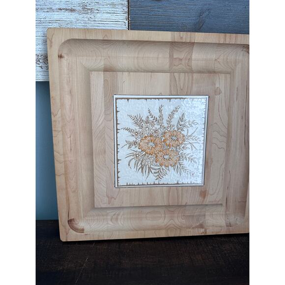 Wooden Sqaure Ceramic Floral Tile Charcuterie Board Home Decor - Picture 3 of 4